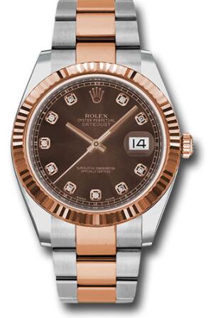 Replica Rolex Steel and Everose Rolesor Datejust 41 Watch 126331 Fluted Bezel Chocolate Diamond Dial Oyster Bracelet